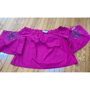 Lane‎ Bryant Pink Off Shoulder Top Blouse With Bell Sleeves Floral Size 22 24